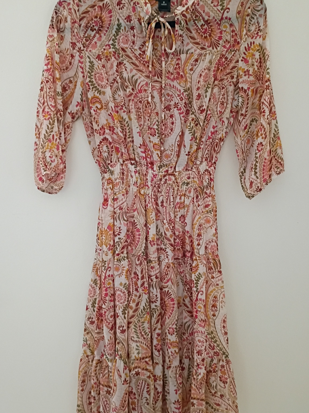 Bohemian Paisley Midi Dress in Pink & Cream